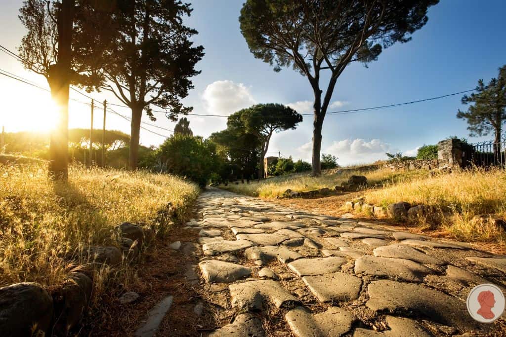 Sunshining on road with large stones